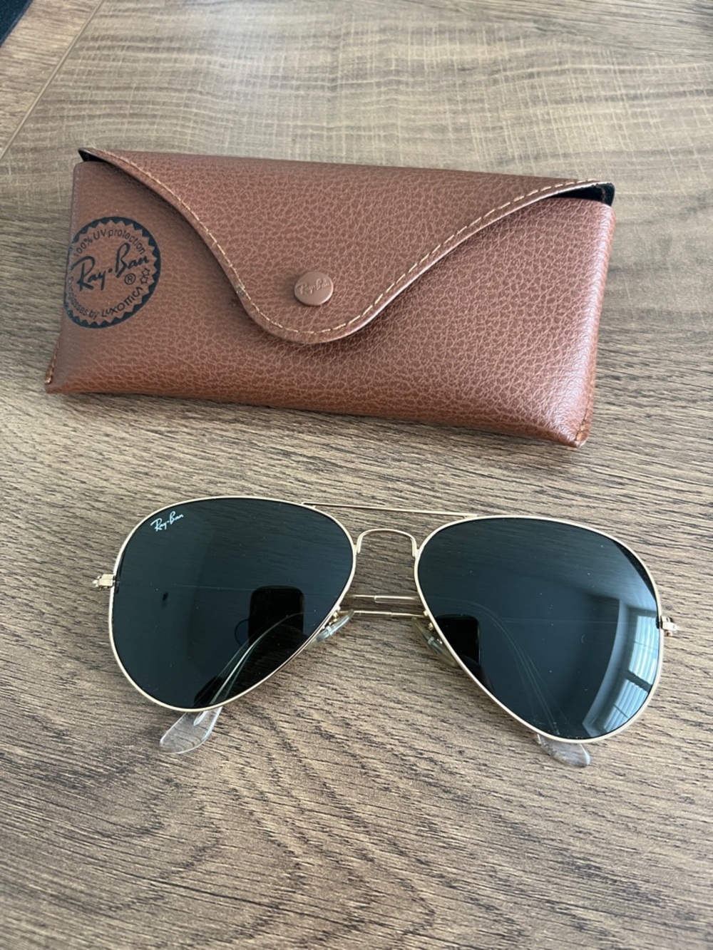 Ray-Ban Gold Frame Sunglasses with Black Lenses